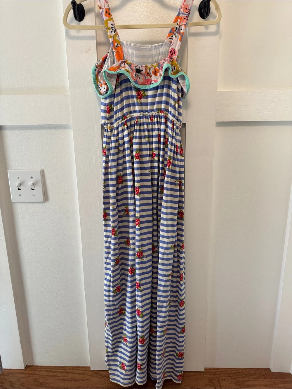 Matilda Jane Blue & White Striped Floral Dress with Aqua Buttons